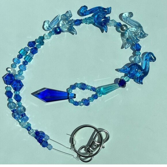 Dinosaur Beaded Suncatcher Rearview Mirror Ornament Blue Crystal Prism Car Charm - Picture 2 of 10